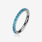 Implant Grade Titanium Brilliant Sparkle Gems Lined Clicker Hoop Ring-Blue
