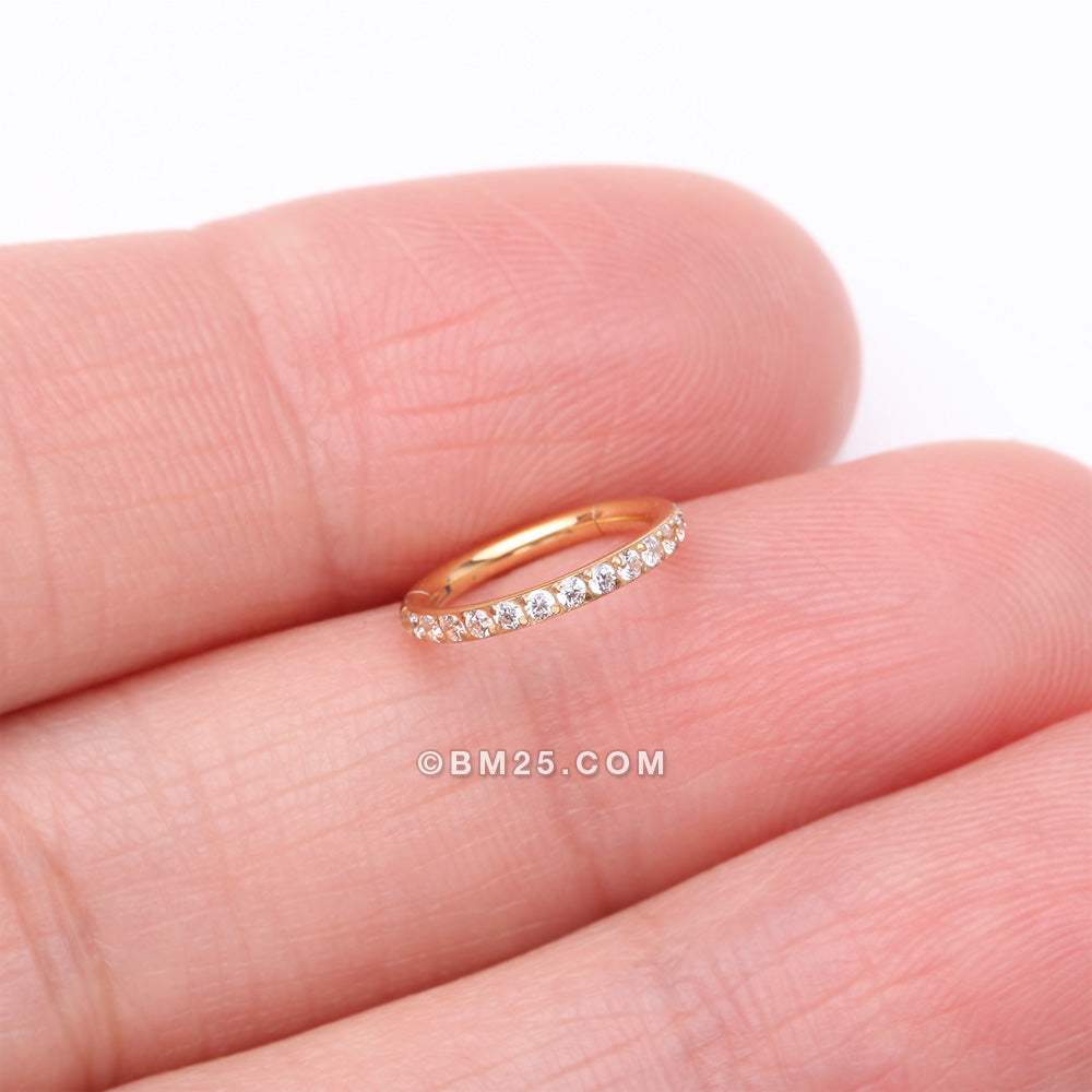Detail View 2 of Implant Grade Titanium Golden Brilliant Sparkle Gems Lined Clicker Hoop Ring-Clear Gem