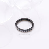 Detail View 1 of Implant Grade Titanium Blackline Brilliant Sparkle Gems Lined Clicker Hoop Ring-Clear Gem