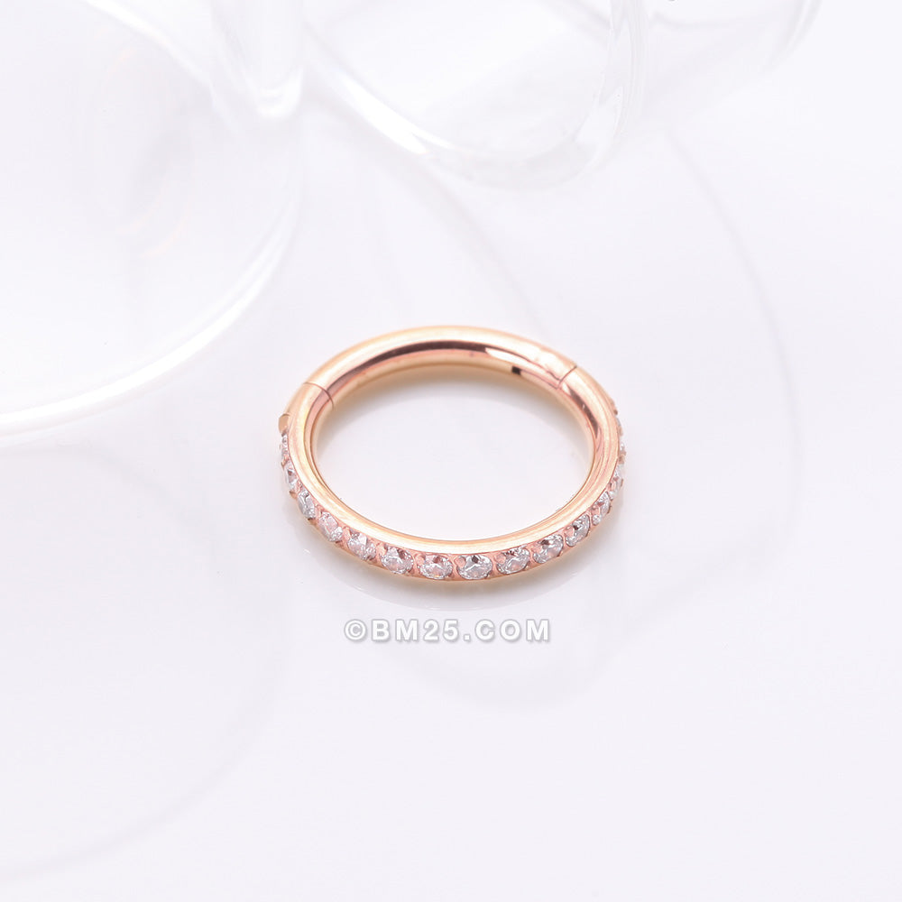 Implant Grade Titanium Rose Gold Brilliant Sparkle Gems Lined Clicker Hoop Ring Clear Gem 6406