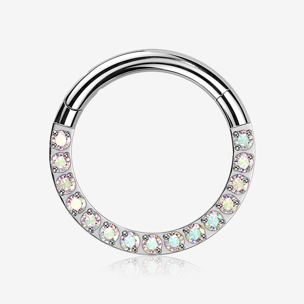 Implant Grade Titanium Brilliant Sparkle Gems Front Lined Clicker Hoop Ring-Aurora Borealis