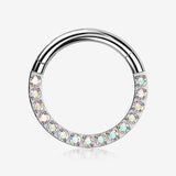 Implant Grade Titanium Brilliant Sparkle Gems Front Lined Clicker Hoop Ring