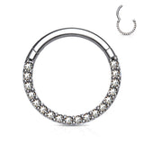 Implant Grade Titanium Brilliant Sparkle Gems Front Lined Clicker Hoop Ring