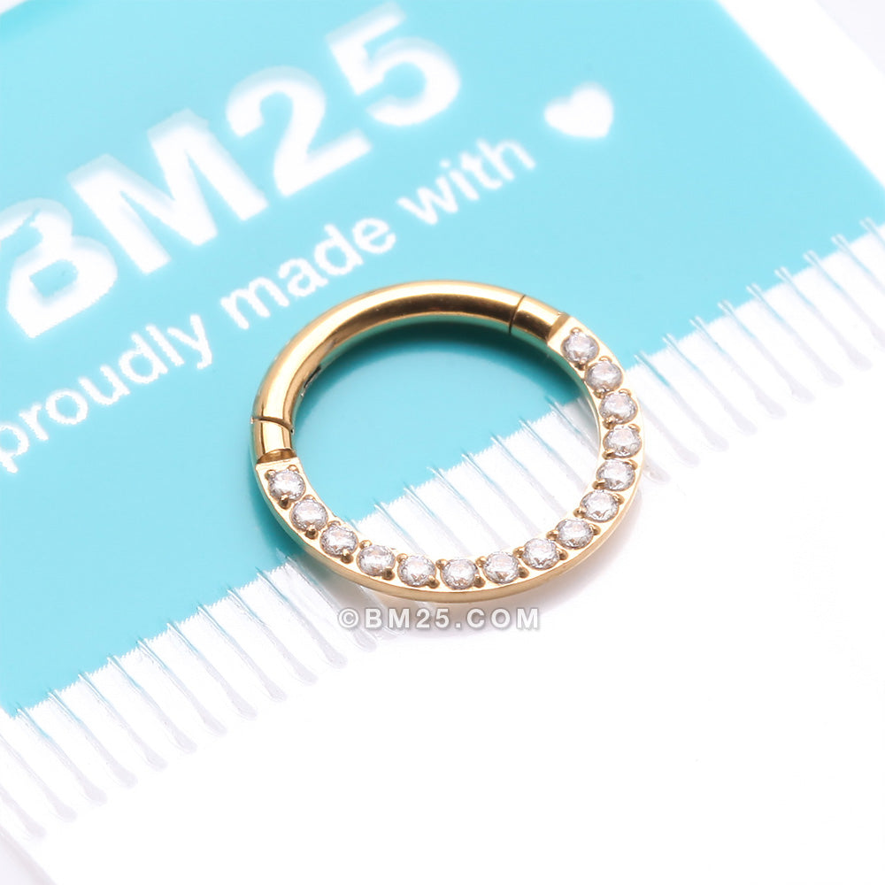 Detail View 3 of Implant Grade Titanium Golden Brilliant Sparkle Gems Front Lined Clicker Hoop Ring-Clear Gem
