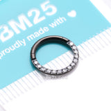 Detail View 3 of Implant Grade Titanium Blackline Brilliant Sparkle Gems Front Lined Clicker Hoop Ring-Clear Gem
