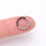 Detail View 2 of Implant Grade Titanium Blackline Brilliant Sparkle Gems Front Lined Clicker Hoop Ring-Clear Gem