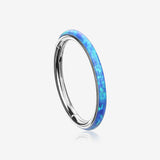 Implant Grade Titanium Brilliant Fire Opal Lined Seamless Clicker Hoop Ring-Blue Opal