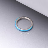 Detail View 1 of Implant Grade Titanium Brilliant Fire Opal Lined Seamless Clicker Hoop Ring-Blue Opal