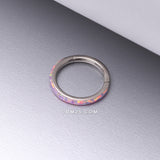 Detail View 1 of Implant Grade Titanium Brilliant Fire Opal Lined Seamless Clicker Hoop Ring-Pink Opal
