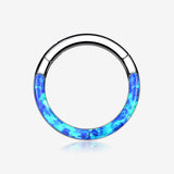 Implant Grade Titanium Brilliant Fire Opal Lined Front Facing Seamless Clicker Hoop Ring