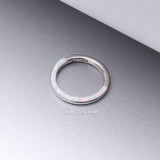 Detail View 1 of Implant Grade Titanium Brilliant Fire Opal Lined Front Facing Seamless Clicker Hoop Ring-White Opal