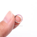 Detail View 2 of Implant Grade Titanium Brilliant Fire Opal Lined Front Facing Seamless Clicker Hoop Ring-Pink Opal