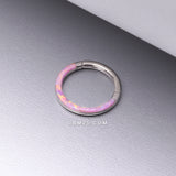 Detail View 1 of Implant Grade Titanium Brilliant Fire Opal Lined Front Facing Seamless Clicker Hoop Ring-Pink Opal