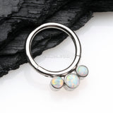 Detail View 1 of Implant Grade Titanium Triple Fire Opal Sparkle Seamless Clicker Hoop Ring-White