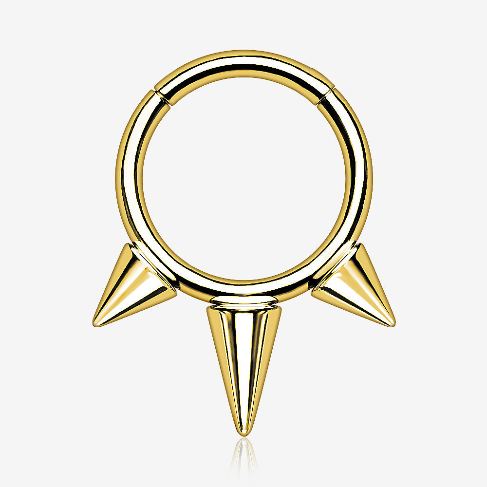 Implant Grade Titanium Golden Bali Studded Spikes Clicker Hoop Ring