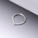 Detail View 1 of Implant Grade Titanium Chevron Sparkle Lined Seamless Clicker Hoop Ring-Clear Gem