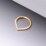 Detail View 1 of Implant Grade Titanium Golden Chevron Sparkle Lined Seamless Clicker Hoop Ring-Clear Gem