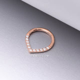 Detail View 1 of Implant Grade Titanium Rose Gold Chevron Sparkle Lined Seamless Clicker Hoop Ring-Clear Gem
