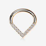 Implant Grade Titanium Rose Gold Chevron Sparkle Lined Seamless Clicker Hoop Ring