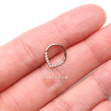 Detail View 2 of Implant Grade Titanium Rose Gold Chevron Sparkle Lined Seamless Clicker Hoop Ring-Clear Gem