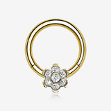 Implant Grade Titanium Golden Brilliant Flower Sparkle Clicker Hoop Ring
