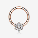 Implant Grade Titanium Rose Gold Brilliant Flower Sparkle Clicker Hoop Ring