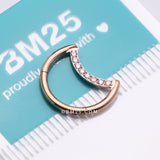 Detail View 4 of Implant Grade Titanium Rose Gold Crescent Moon Sparkle Clicker Hoop Ring-Clear Gem
