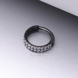 Detail View 1 of Implant Grade Titanium Blackline Double Lined Gems Seamless Clicker Hoop Ring-Clear Gem