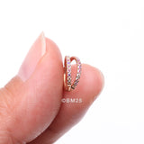 Detail View 2 of Implant Grade Titanium Rose Gold Double Hoop Gems Seamless Clicker Hoop Ring-Aurora Borealis