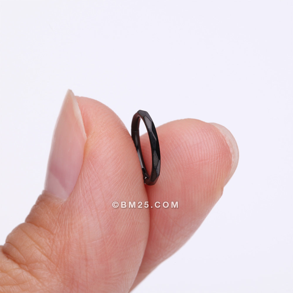 Detail View 2 of Implant Grade Titanium Blackline Diamond Cut Faceted Seamless Clicker Hoop Ring