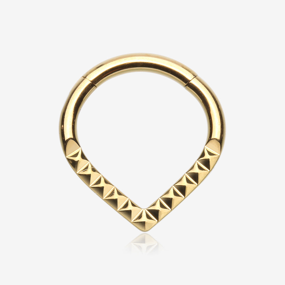 Implant Grade Titanium Golden Pyramid Studded Chevron Seamless Clicker Hoop Ring