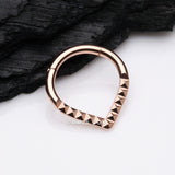 Detail View 1 of Implant Grade Titanium Rose Gold Pyramid Studded Chevron Seamless Clicker Hoop Ring