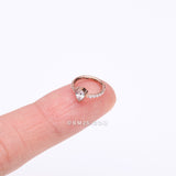 Detail View 2 of Implant Grade Titanium Rose Gold Teardrop Sparkle Multi-Gem Rimmed Seamless Clicker Hoop Ring-Clear Gem