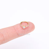 Detail View 2 of Implant Grade Titanium Golden Heart Sparkle Multi-Gem Rimmed Seamless Clicker Hoop Ring-Clear Gem