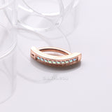 Detail View 2 of Implant Grade Titanium Rose Gold Sparkle Gem Lined Minimalist Curved Bar Belly Clicker-Aurora Borealis