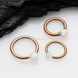 Detail View 1 of Rose Gold Fire Opal Basic Bendable Twist Hoop Ring-White