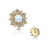 Golden Fire Opal Flower Love Sparkle Dermal Anchor Top-White Opal