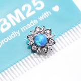 Detail View 4 of Fire Opal Flower Love Sparkle Dermal Anchor Top-Blue Opal