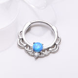 Detail View 1 of Fire Opal Sparkle Turan Clicker Hoop Ring-Blue Opal