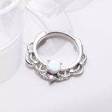 Detail View 1 of Fire Opal Sparkle Turan Clicker Hoop Ring-White Opal