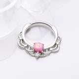 Detail View 1 of Fire Opal Sparkle Turan Clicker Hoop Ring-Pink Opal