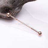 Detail View 1 of Implant Grade Titanium Rose Gold Sparkle Lined Fire Opal Industrial Barbell-White Opal