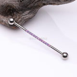 Detail View 1 of Implant Grade Titanium Sparkle Lined Fire Opal Industrial Barbell-Purple Opal