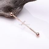 Detail View 1 of Implant Grade Titanium Rose Gold Sparkle Lined Multi-Gem Cross Industrial Barbell-Clear Gem