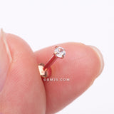 Detail View 2 of Implant Grade Titanium Rose Gold Internally Threaded Gem Sparkle Prong Set Labret-Clear Gem