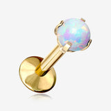 Implant Grade Titanium Golden Internally Threaded Fire Opal Sparkle Prong Set Labret