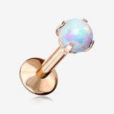 Implant Grade Titanium Rose Gold Internally Threaded Fire Opal Sparkle Prong Set Labret