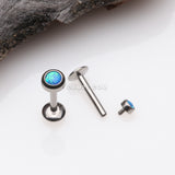 Detail View 2 of Implant Grade Titanium Fire Opal Bezel Set Top Internally Threaded Labret-Blue Opal