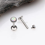 Detail View 2 of Implant Grade Titanium Fire Opal Bezel Set Top Internally Threaded Labret-White Opal