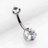 Detail View 2 of Implant Grade Titanium Internally Threaded Prong Set Belly Button Ring-Clear Gem